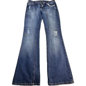 575 Denim Women 27 Flare Jeans Medium Wash Distressed Low Rise Made in LA Y2K
